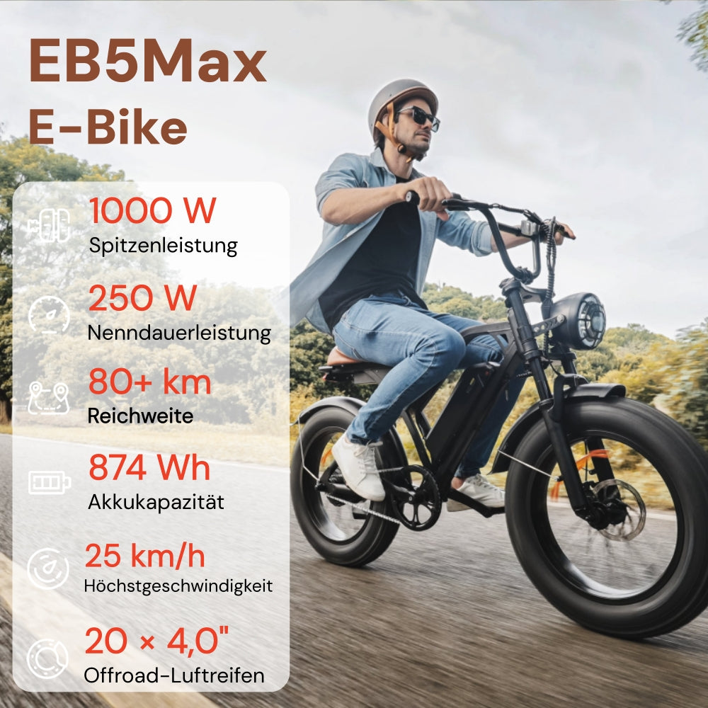 Ciclista usando a EB5 Max preta aro 20 em uma via pavimentada